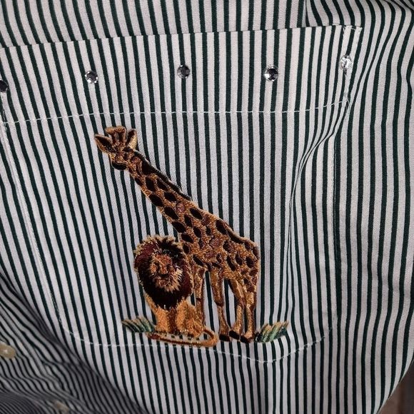 Las Olas shirt green white stripes applique giraffe lion zebra rhinestones zoo - Picture 10 of 14